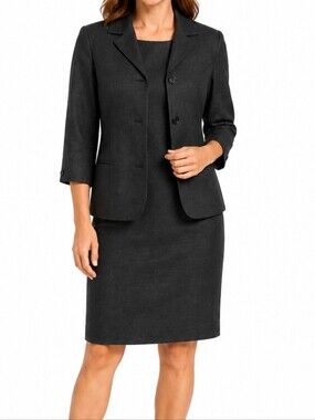 Talbots Irish Linen Black 2 Piece Sheath Dress & Matching Jacket Blazer Suit Set